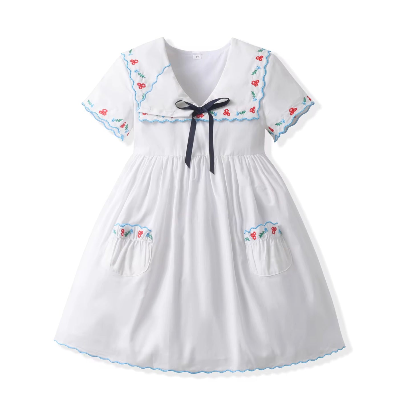 🩵 Floral Embroidery Dress